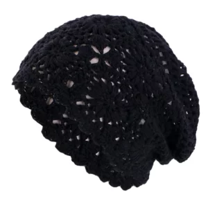 New Women Handmade Crochet Slouchy Beanie Knit Hat Elegant Flower Hollow Out Breathable Skull Cap Elastic Beanies Chemo Cap - Image 6