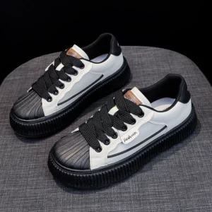 Women's Sneakers Lace Platform Vulcanized Shoes Brand Design Casual Couples Street Canvas Shoes Shell Head Women's Casual Shoes - Image 1
