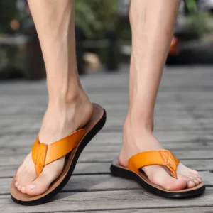 Size 38-47 New Italian Leather Flip-flops For Men Casual Cool Beach Summer Shoes Hotel Slippers Man Light Flats Luxe Men's Shoes - Image 4