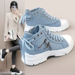 2024 New Women Sneakers High Top Female Denim Canvas Sneakers Woman Girls Students Canvas Shoes for Women Lace Up Platform Shoes - Image 6
