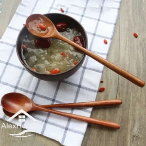 6 Piece Wooden Spoon Bamboo Kitchen Korean Style 9 '' Inch Natural Wood Soup Tableware Cooking Honey Coffee Spoon Mixing Spoon - Image 4