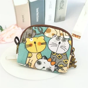 Women's Canvas Cartoon Prints Keychain Wallet Small Card Organizer Key Pouch Ladies Money Bag Coin Purse for Children Girls Boys - Image 5