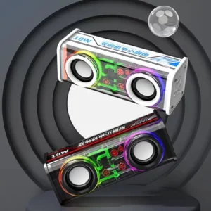 V8 Transparent Mecha Speakers Bluetooth 5.0 Wireless Double Bass Diaphragm Subwoofer Music TWS RGB Light Mini Party Loudspeaker - Image 2
