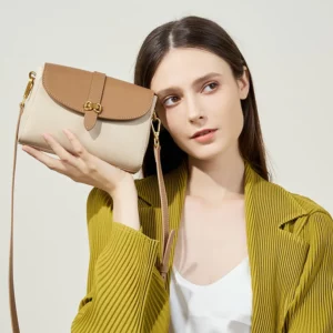 2024 New Messenger Bag High-end Small Bow Gold Buckle Design Small Square Bag Contrasting Color Shoulder Leather Women's Bag - Image 3