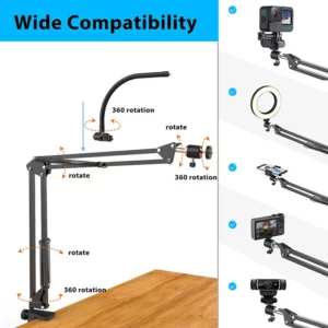 Overhead Tripod for Phone with Ring Light Desktop Cellphone Bracket for Video Shooting Table Mobile Mount for Filming Recording - Image 6