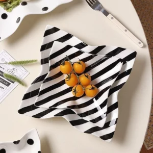 Hand Pinching Irregular Plates French Retro Hepburn Style Black White Polka Dot Tableware Artistic Underglaze Color Plate - Image 6