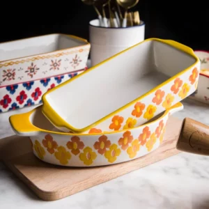 Ceramic Baking Dish Roasting Lasagna Pan Rectangular Dish Bakeware Pan With Handle Oven Kitchen Baking Tool - Image 2