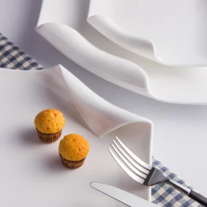 Creative Restaurant Kitchen Tableware Set Square Shaped Solid Color Moon Plate White Western Steak Plate Dinner Plates Set - Image 4