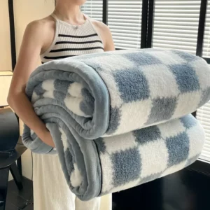 Winter Thick A Grade Plaid Coral Fleece Soft Warm Thick Bed Blankets Plush Sofa Blanket Bedding Sheet Home Office Supplies - Image 3
