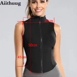 Aiithuug Athletic Zip Up Sweat Vest Jacket Sleeveless Running Yoga Tops High Neck Shirts Sports Top Fitness Women Workout Tops - Image 4