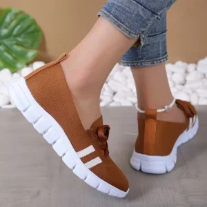 Mesh Knitted Striped Flats Shoes for Women 2024 Summer Lace Up Casual Sneakers Woman Breathable Soft Sole Loafers Plus Size 43 - Image 4