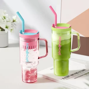 1200ml Handle Glass Water Bottle With Straw Portable Large Capacity Personalized Drinking Cup For Indoor Outdoor - Image 2