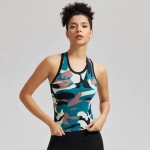 Summer Ladies Camo with Built in Bra Fitness Tank Top Slimming Body Yoga Vest Workout Sports Tops with Fixed Pads Woman Gym - Image 4