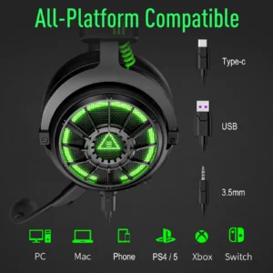 EKSA E5000 Pro Gaming Headphones for PC/PS4/Xbox/Switch, 7.1 Wired Headset Gamer with ENC Mic, USB/Type C/3.5mm Detachable Cable - Image 4