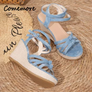 Thick Bottom Wedges Fashion Buckle Fish Mouth Sandals Female High Heel Cross Weave Roman Shoes Platform Versatile Zapatos Mujer - Image 5
