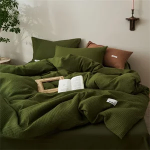 Ins Style Solid Color Waffle Cotton Duvet Cover Set Bed Sheet Four Piece Set High Beauty Quilt Sheet Bed Sheet Bedding Set - Image 3