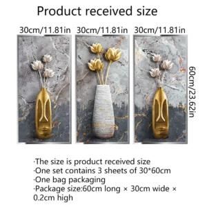 3pcs Vase Flower Combination Fake Oil Painting Wall Sticker Background Living Room Bedroom Wall Decorative Mural Wall Sticker - Image 4