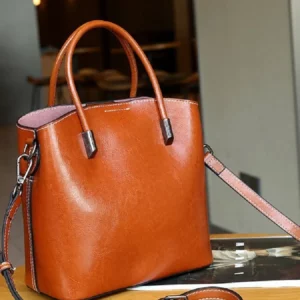 100% Geniune Leather Women Bucket Bag Casual ladies crossbody Hand Bag High Quality Commuter Shoulder Bag for girls - Image 2