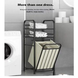 Laundry Hamper with 2-Tier Shelves Bathroom Storage Shelf for Laundrys Room Multi-function Household Laundry Storage Basket - Image 2