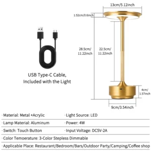 Rechargeable Wireless Table Lamp for Bedroom, Rechargeable, Touch Lamp, Camping Candle, Creative, USB-C, Desk Lamp - Image 6