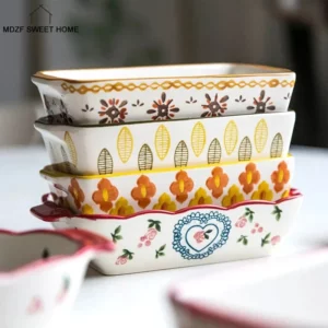 Ceramic Baking Dish Roasting Lasagna Pan Rectangular Dish Bakeware Pan With Handle Oven Kitchen Baking Tool - Image 3