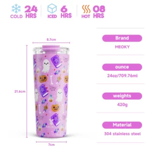 Meoky 24oz Coffee Cup Tumbler Two Ways to Drink Halloween Stainless Steel Portable Insulated Water Bottle Leak-Proof Car Mug - Image 5