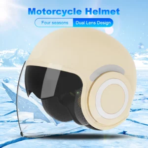 Motorcycle Helmet Double Lens Sun Visor Warm Half Helmet Shock Absorbing Woman Electric Motor Bike Open Face Half Helmet Anti-UV - Image 2