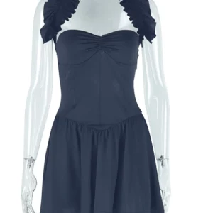 Weird Puss Bandage Backless Dress Women Halter Sexy Cleavage Sleeveless Midnight Club Party Trend Ruched Ruffles Mini Bodycon - Image 6