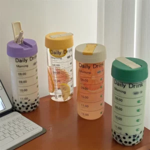 Glass Water Bottle With Time Marker Straw Infuser Cute 700ml Coffee Tea Juice Portable Girl School Drinking Bottle BPA Free Gift - Image 3