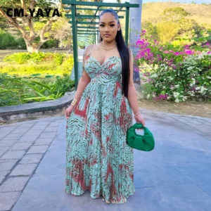 CM.YAYA Women Leopard Spaghetti Strap Loose Wide Leg Sleeveless Jumpsuit 2023 Summer Street Playsuit One Piece Suit Romper - Image 4