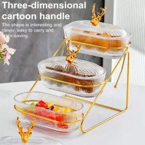 3d Design Serving Bowl Serving Tray Organizer Elegant 3-tier Dried Fruit Nut Display Tray with Stylish Elk Lid Nordic for Fruits - Image 5