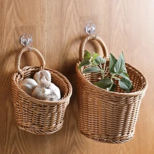 Woven Storage Basket Hanging Portable Wall Hanging Basket Portable Flower Plant Pot Desktop Kitchen Vegetables Storage корзина - Image 2