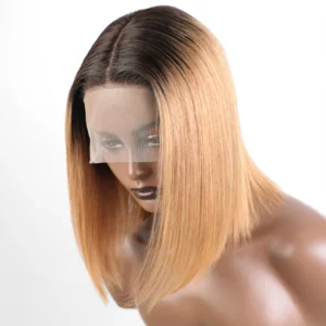 Lekker Ombre Blonde Short Straight Bob 13x1 Lace Front 100% Human Hair Wig For Women Brazilian Remy Hair Middle Part Colored Wig - Image 2