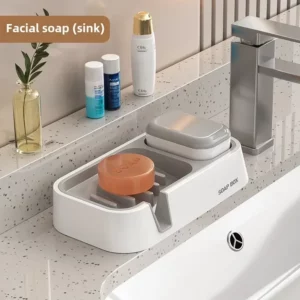 Multifunctional Soap Box Double-layer Soap Storage Rack with Cleaning Brush Holder Kitchen Bathroom Non-Slip Cleaning Tool - Image 3