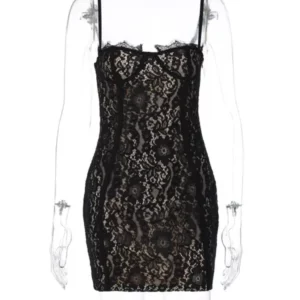 Joskaa Sexy Lace Double Deck Mini Party Dresses Women Hipster Spaghetti Strap Body-Shaping Vestidos 2024 Summer Nighclub Wear - Image 4