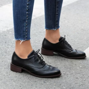 Autumn Spring Retro Oxford Shoes Women White lace up round toe Flats Brogues Office Female Derby Shoes Ladies British style - Image 3