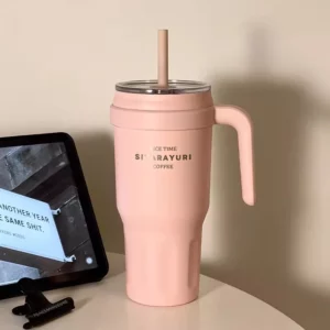 Large Insulated Water Bottle Stainless Steel Tumbler With Handle Straw Travel Gym Thermos Mug For Ice Hot Coffee Juice 1100ml - Image 6