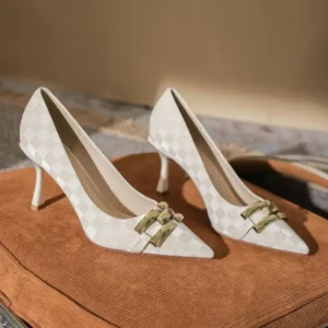 Office With Medium Heels Black Shoes For Women 2024 White Luxury Leather Casual Formal Ladies Summer Footwear Quick Delivery A - Image 1