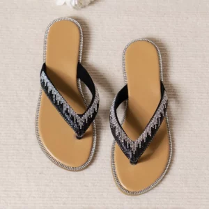 Summer Fashion Rhinestone Beaded Flip Flop Women Shoes Toe Non-Slip Women PU Vamp Slippers Slippers Women Shoes - Image 5