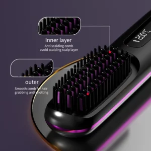 Electric LCD Usb Ceramic Heating Straight Hair Comb Wireless Portable Negative Ion Styling Tool Rechargeable Straightening Brush - Image 4