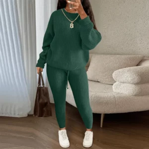 2024 Winter Two Piece Sets Women Clothing Autumn Fashion Casual Solid Round Neck Pullover Loose Pit Knitted Sweater Pants Suits - Image 7