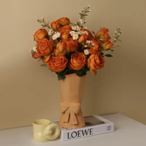 Silk Artificial Rose Caramel Flowers Rose Bouquet Home Decor 7 Heads Flores Artificiales Wedding Decorations Fake Orange Roses - Image 5
