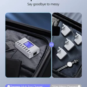 USB Charging Station, 8-Ports 60W/12A Multi Port USB C Hub Charger with LCD Display for Cellphone & Tablet Multiple Devices, - Image 4