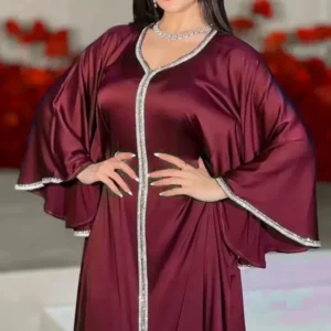 2023 New Muslim Abaya Women Fashion Crystal Caftan Marocain Islam Clothing Big Sleeve Satin Party Evening Dress Ramadan Clothes - Image 3