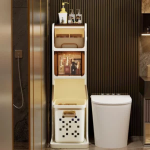 Slim Fit Bathroom Organizer No Drill Shelf for Toiletries and Makeup Narrow Edge Design with Drawer for Towels and Clothes - Image 4