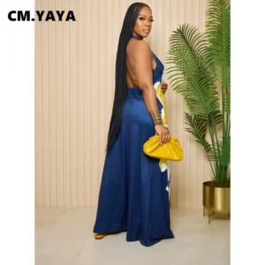CM.YAYA Women 3D Printed Halter Neck Sleeveless Straight A-line Maxi Dress 2023 Summer Vintage Chic Fashion Vestidos Dresses - Image 4