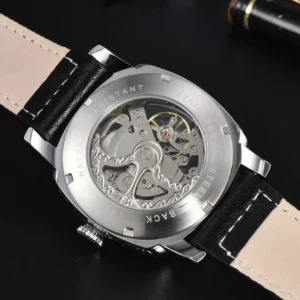 LONGLUX automatic watch retro style wholesale mechanical wristwatches skeleton carve waterproof leather no logo mens watch - Image 5