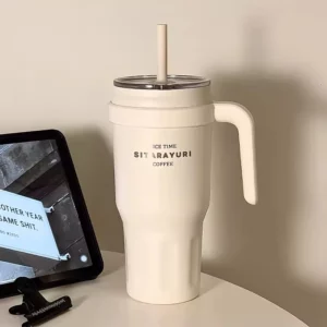 Large Insulated Water Bottle Stainless Steel Tumbler With Handle Straw Travel Gym Thermos Mug For Ice Hot Coffee Juice 1100ml - Image 5