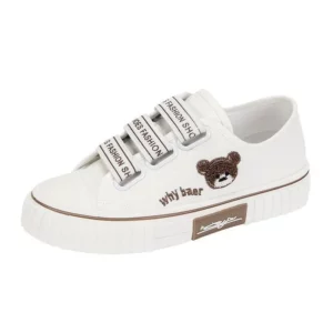 Shoes for Women Embroidery Bear Canvas Shoes Female Student Trend Sport Casual Platform Vulcanized Shoes Flat Footwear 2023 - Image 5
