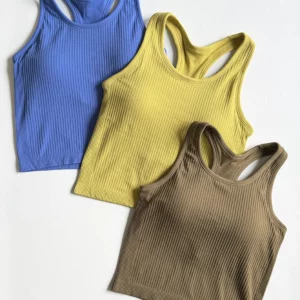 Ribbed Yoga Tank Top Women Shockproof Sports Bra High Elastic Running Vest With Padded - Image 5